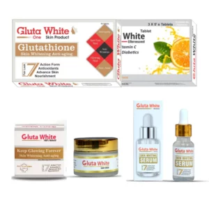 Gluta White Skin Whitening Tablets+ Whitening Serum+ Whitening Cream